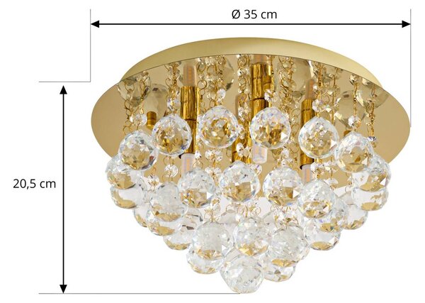 Lampa sufitowa kryształowa Gillion Lindby, możliwość ściemniania, mosiężny / złoty, salon / jadalnia, kryształ, design