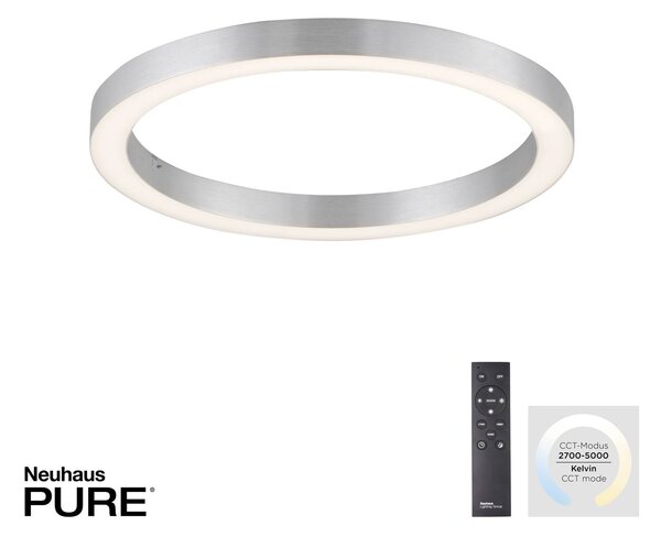 PURE Lampa sufitowa LED Lines Round, możliwość ściemniania, aluminiowy / szary / cynkowy, salon / jadalnia, aluminium, nowoczesny