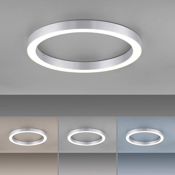 PURE Lampa sufitowa LED Lines Round, możliwość ściemniania, aluminiowy / szary / cynkowy, salon / jadalnia, aluminium, nowoczesny