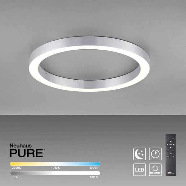 PURE Lampa sufitowa LED Lines Round, możliwość ściemniania, aluminiowy / szary / cynkowy, salon / jadalnia, aluminium, nowoczesny