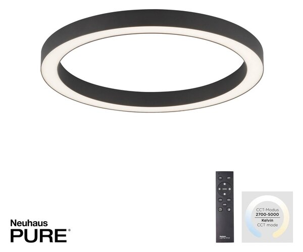 PURE Lampa sufitowa LED Lines Round, możliwość ściemniania, czarny, salon / jadalnia, aluminium, nowoczesny