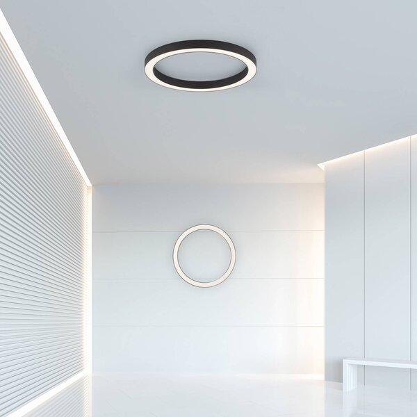 PURE Lampa sufitowa LED Lines Round, możliwość ściemniania, czarny, salon / jadalnia, aluminium, nowoczesny
