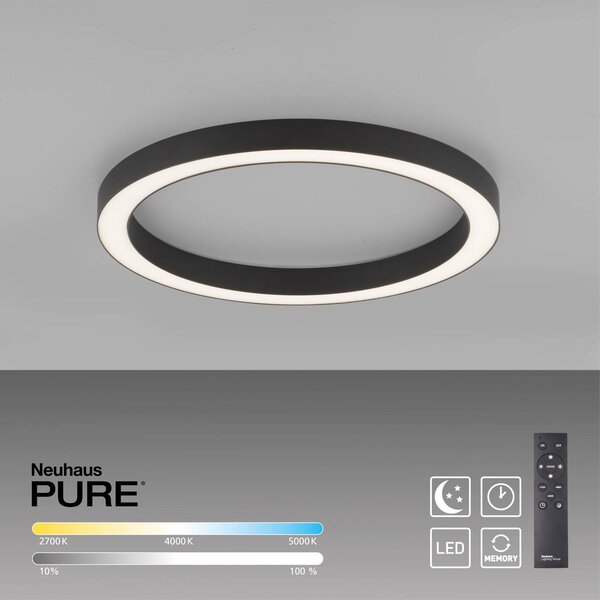 PURE Lampa sufitowa LED Lines Round, możliwość ściemniania, czarny, salon / jadalnia, aluminium, nowoczesny