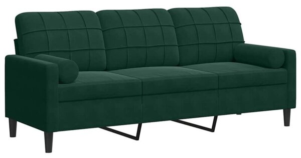 Sofa 3-osobowa z poduszkami, ciemnozielona, 180 cm, aksamit