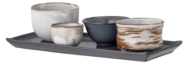 Komplet 4 kamionkowych misek i półmiska na sushi Bloomingville Masami