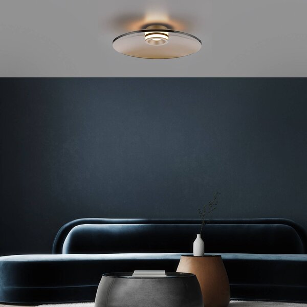 PURE Lampa sufitowa LED Moon, możliwość ściemniania, brązowy / mosiężny, salon / jadalnia, szkło, nowoczesny