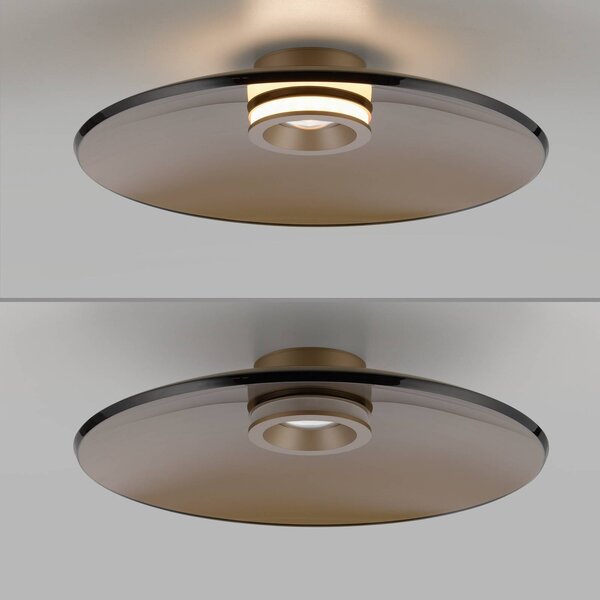PURE Lampa sufitowa LED Moon, możliwość ściemniania, brązowy / mosiężny, salon / jadalnia, szkło, nowoczesny