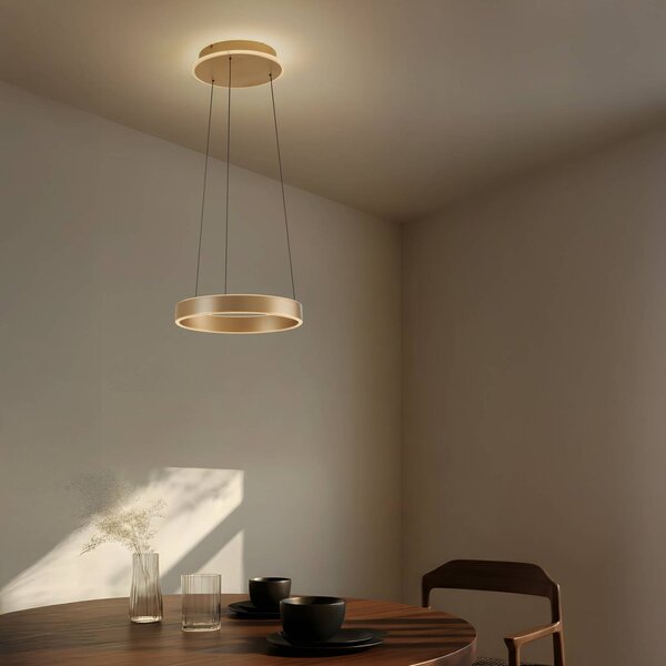 Lampa wisząca Tindra Lucande, możliwość ściemniania, mosiężny / złoty, salon / jadalnia, metal, nowoczesny