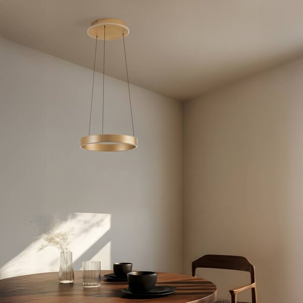 Lampa wisząca Tindra Lucande, możliwość ściemniania, mosiężny / złoty, salon / jadalnia, metal, nowoczesny