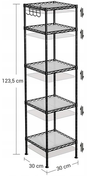 Półka modułowa LOGAR o czarnej konstrukcji, 5 półek