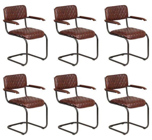 Krzesła z podłokietnikami, 6 szt., brązowe, skóra naturalna