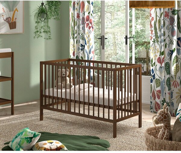 Brązowe łóżeczko z litego drewna bukowego z regulowaną wysokością 60x120 cm Dino – Vipack
