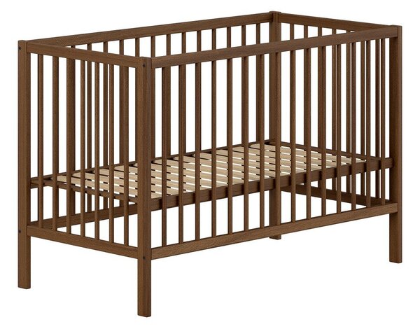 Brązowe łóżeczko z litego drewna bukowego z regulowaną wysokością 60x120 cm Dino – Vipack