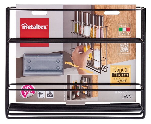 Czarna wysuwana dwupoziomowa półka ścienna na przyprawy Metaltex Lava