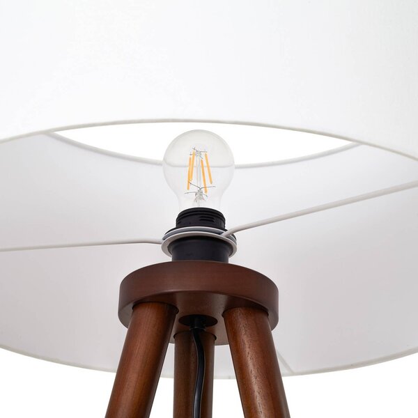 Lampa stojąca Charlia Lindby, ciemne drewno, salon / jadalnia, tkanina / materiał / jedwab, skandynawski