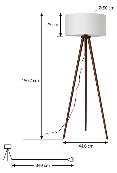 Lampa stojąca Charlia Lindby, ciemne drewno, salon / jadalnia, tkanina / materiał / jedwab, skandynawski