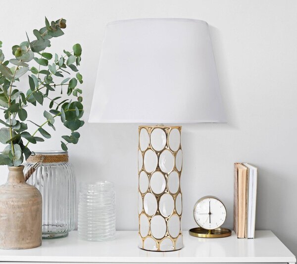 Ceramiczna lampa stołowa w biało-złotym kolorze z tekstylnym kloszem (wysokość 56 cm) Glam Carv – Mauro Ferretti