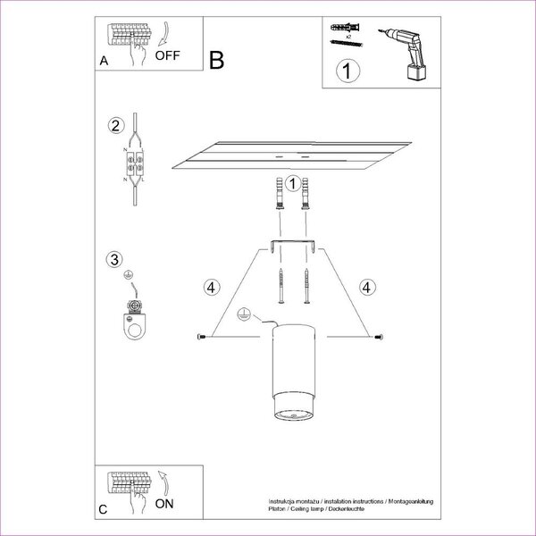 Lampa sufitowa w czarno-srebrnym kolorze Crown – Sollux