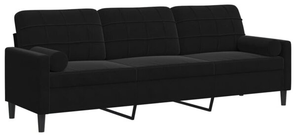 Sofa 3-osobowa z poduszkami, czarna, 210 cm, aksamit