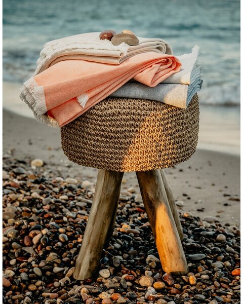 Beżowy pled z domieszką bawełny Euromant Summer Linen, 140x180 cm