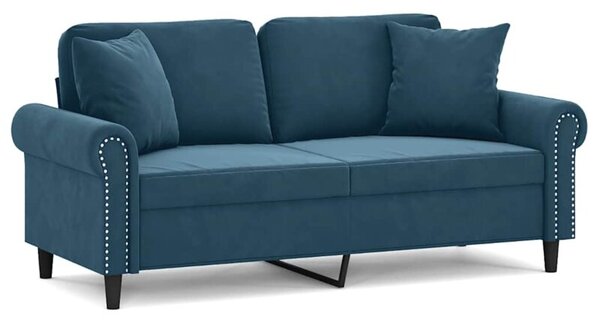 Sofa 2-osobowa z poduszkami, niebieska, 140 cm, aksamit
