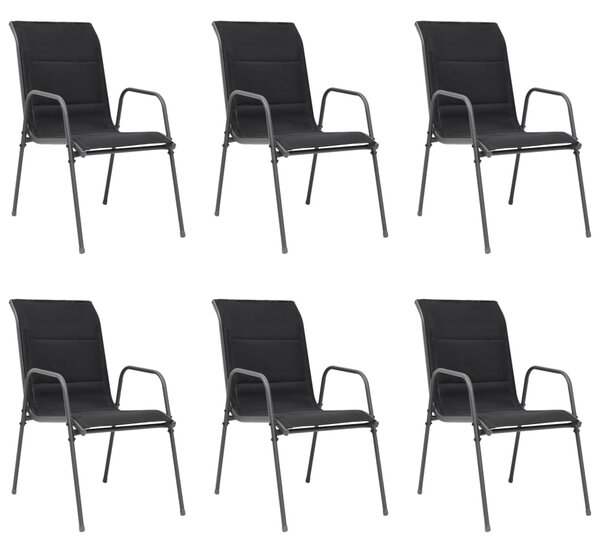Krzesła ogrodowe, sztaplowane, 6 szt., stal i Textilene, czarne