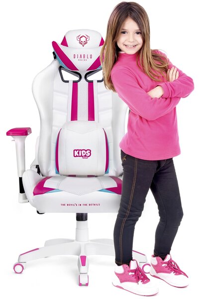 Fotel gamingowy dla młodzieży Diablo X-Ray Kids Size biało-różowy