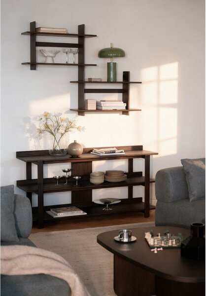 Konsola z blatem w dekorze dębu w ciemnym naturalnym kolorze 43x150 cm Kilian – Rowico
