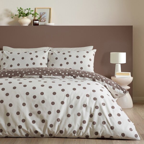 Biała/ciemnobrązowa pościel jednoosobowa 135x200 cm Polka Dot – Catherine Lansfield