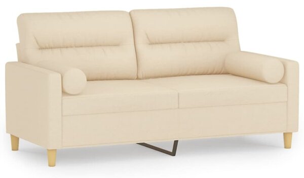 Sofa 2-osobowa z poduszkami, kremowa, 140 cm, tkanina