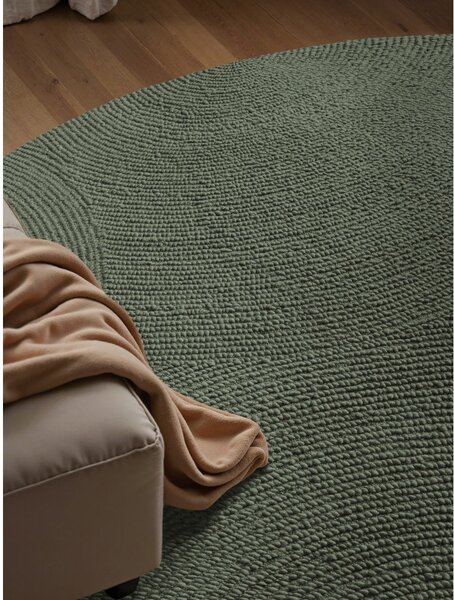 Ciemnozielony wełniany okrągły dywan tkany ręcznie ø 120 cm Calmio – Hanse Home