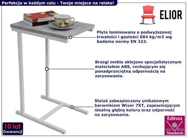 Minimalistyczny stolik pomocniczy biały + beton M4-B71