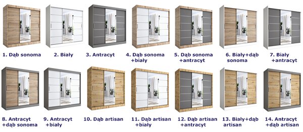 Szafa przesuwna 200 cm biały + dąb sonoma K4-T62