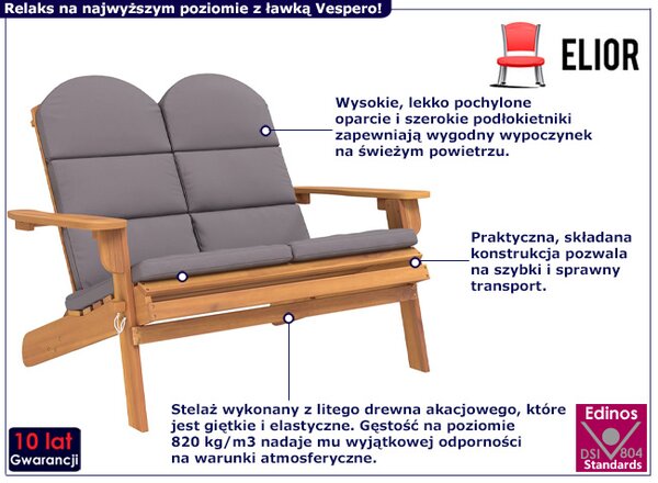 Drewniana ławka ogrodowa w stylu adirondack szary T0-P03