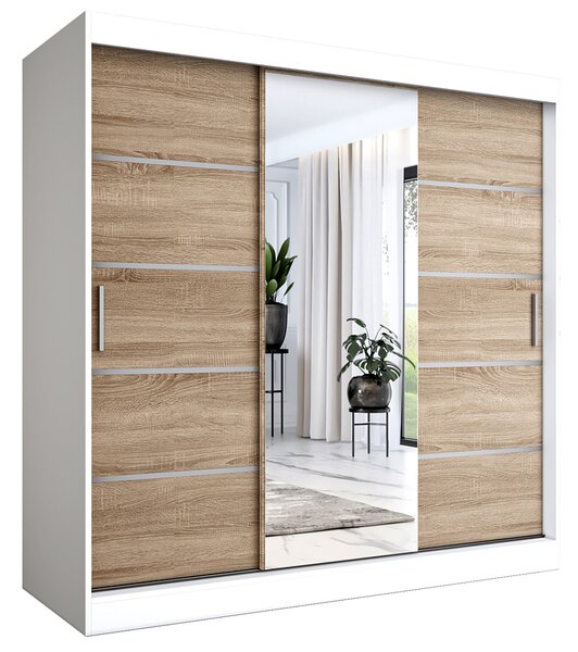 Szafa przesuwna 200 cm biały + dąb sonoma K4-T62