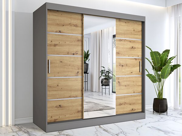 Szafa Przesuwna 200 Cm Antracyt + Dąb Artisan S8-C41