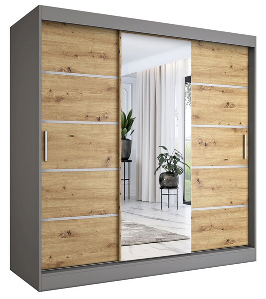 Szafa Przesuwna 200 Cm Antracyt + Dąb Artisan S8-C41