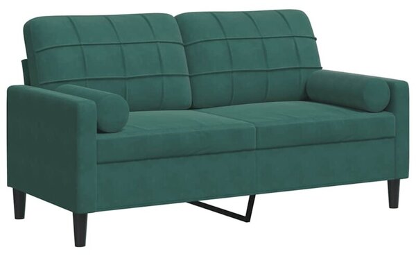 Sofa 2-osobowa z poduszkami, ciemnozielona, 140 cm, aksamit