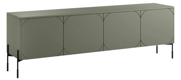 Szafka RTV Sonatia 200 cm czterodrzwiowa na metalowych nogach - oliwka