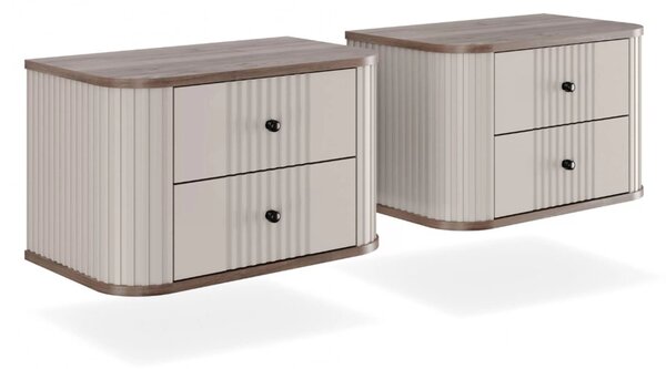 Zestaw szafek nocnych wiszących Vesper 56 cm - kaszmir / orzech / czarne uchwyty