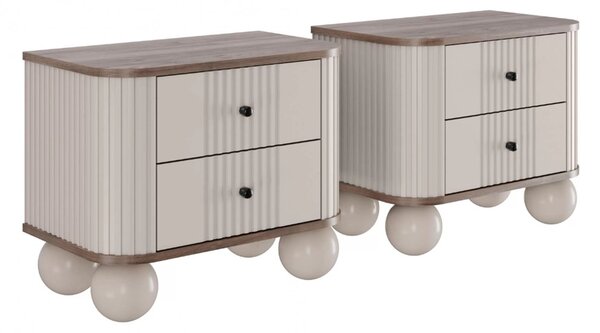 Zestaw szafek nocnych Vesper 56 cm - kaszmir / orzech / czarne uchwyty / nogi kule
