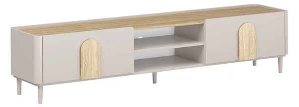 Szafka RTV Amilio 220 cm z szufladą na nóżkach - kaszmir / dąb olejowany / uchwyty dąb jasny