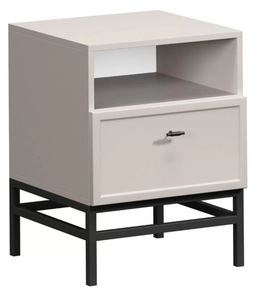Szafka nocna Lorini z szufladą 45 cm - kaszmir / czarny uchwyt T-bar / stelaż