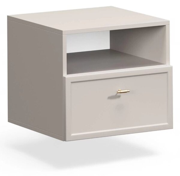 Szafka nocna wisząca Lorini z szufladą 45 cm - kaszmir / złoty uchwyt T-bar