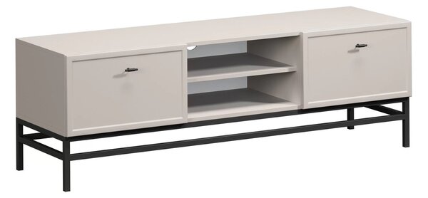 Szafka RTV Lorini 150 cm z szufladami - kaszmir / czarne uchwyty T-bar / stelaż