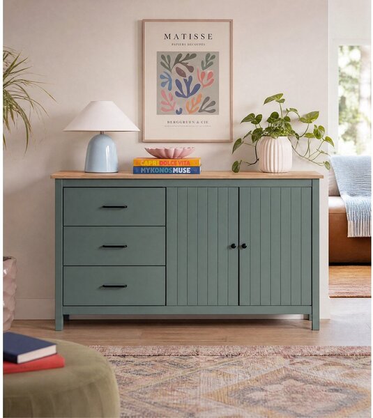 Zielono-naturalna niska komoda z litego drewna sosnowego 150x80 cm Miranda – Marckeric