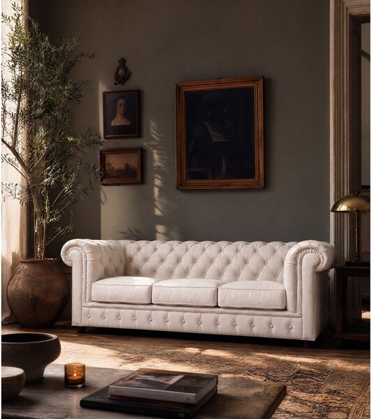 Kremowa aksamitna sofa 230 cm Cambridge – Ropez