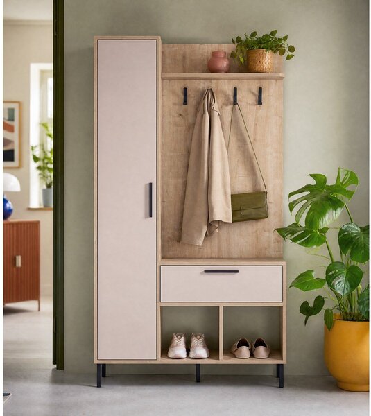 Kremowo-naturalny zestaw do przedpokoju w dekorze dębu 108x195x35 cm Heidy – Marckeric