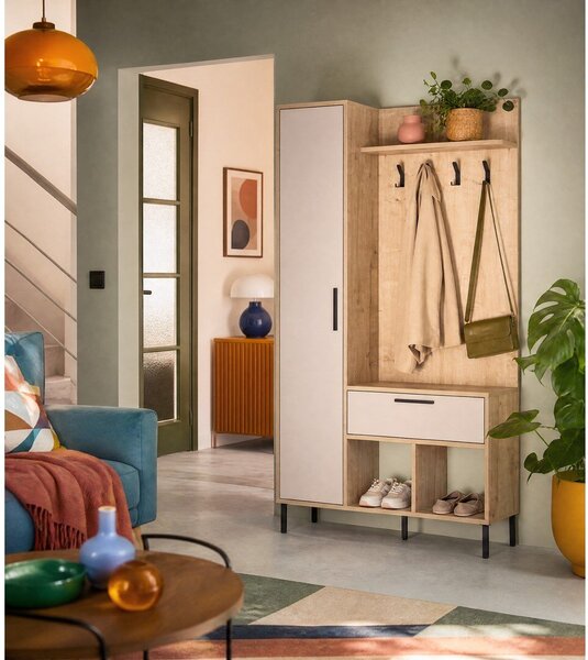 Kremowo-naturalny zestaw do przedpokoju w dekorze dębu 108x195x35 cm Heidy – Marckeric