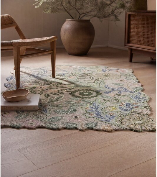 Zielony wełniany dywan tkany ręcznie 120x170 cm Bryony Shaped Floral – Flair Rugs